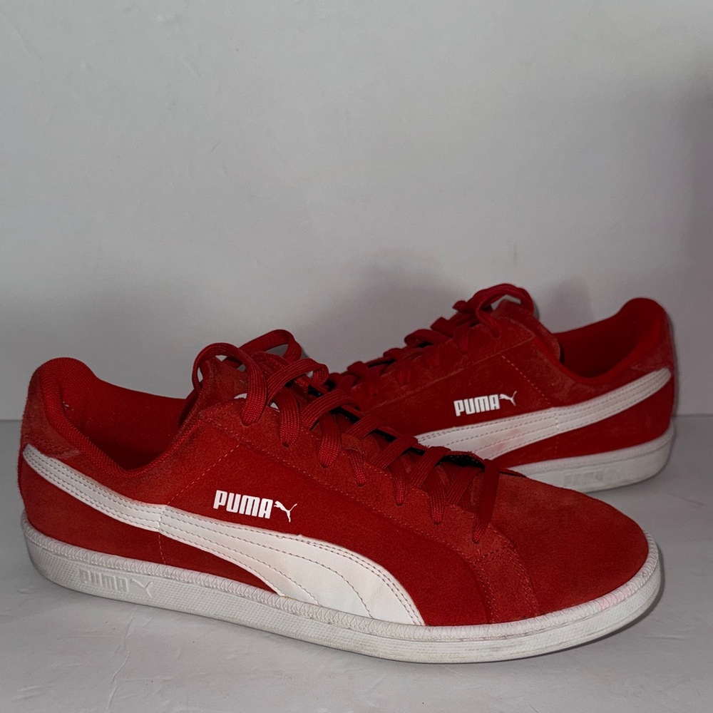 Puma Red Suede Low-Top Sneakers Shoes Tennis Shoes with White Formstrip
